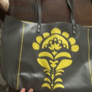 Vera Bradley Gray and Yellow Floral Tote Bag